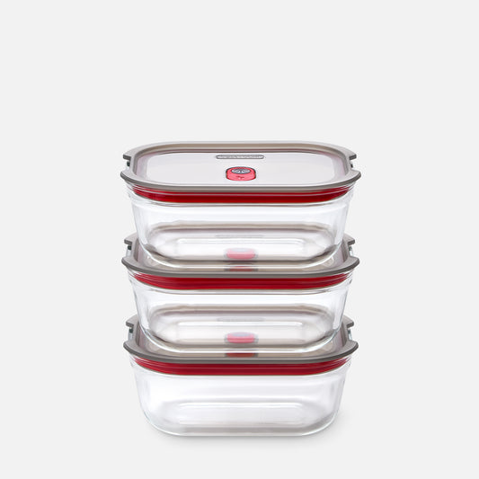 STACK + NEST GLASS FOOD CONTAINERS X3