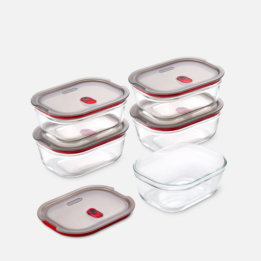 STACK + NEST GLASS FOOD CONTAINERS X5