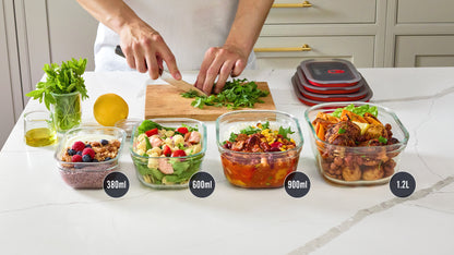 STACK + NEST GLASS FOOD CONTAINERS SET OF 4